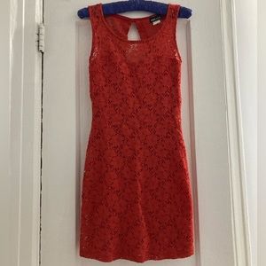 Orange lace sleeveless mini dress